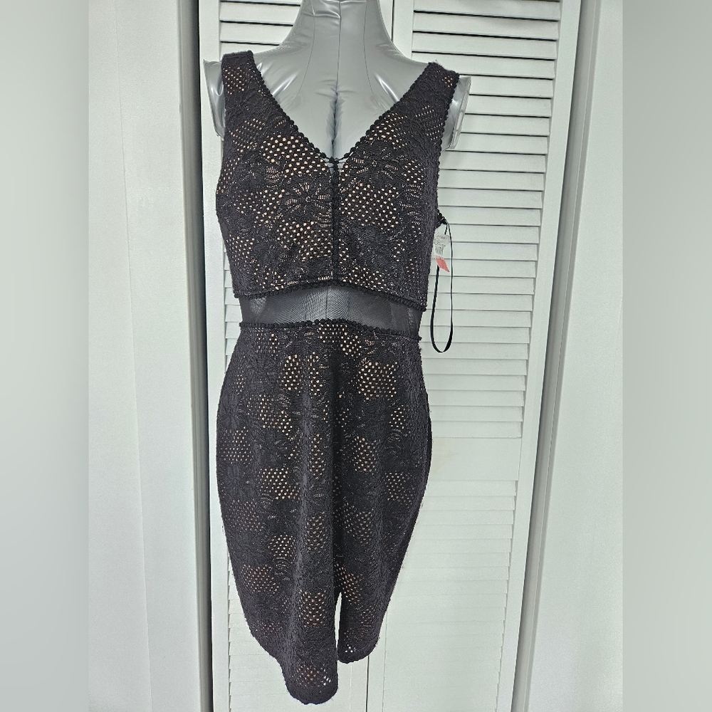 Black and nude lace dress.